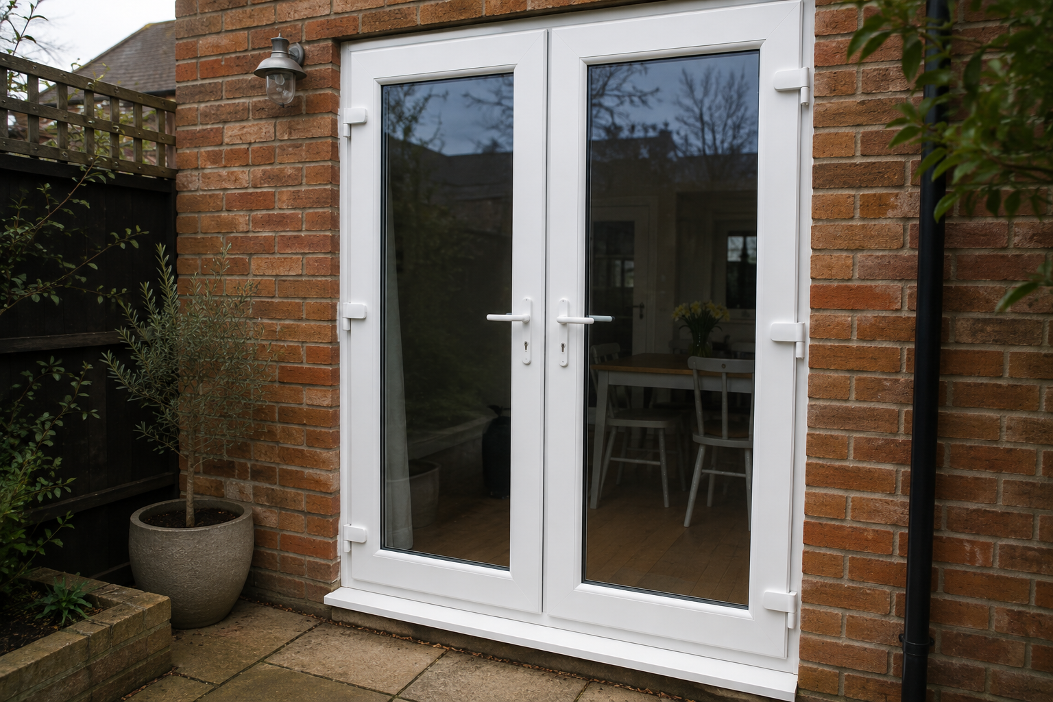 White uPVC French doors installed in a Sussex home